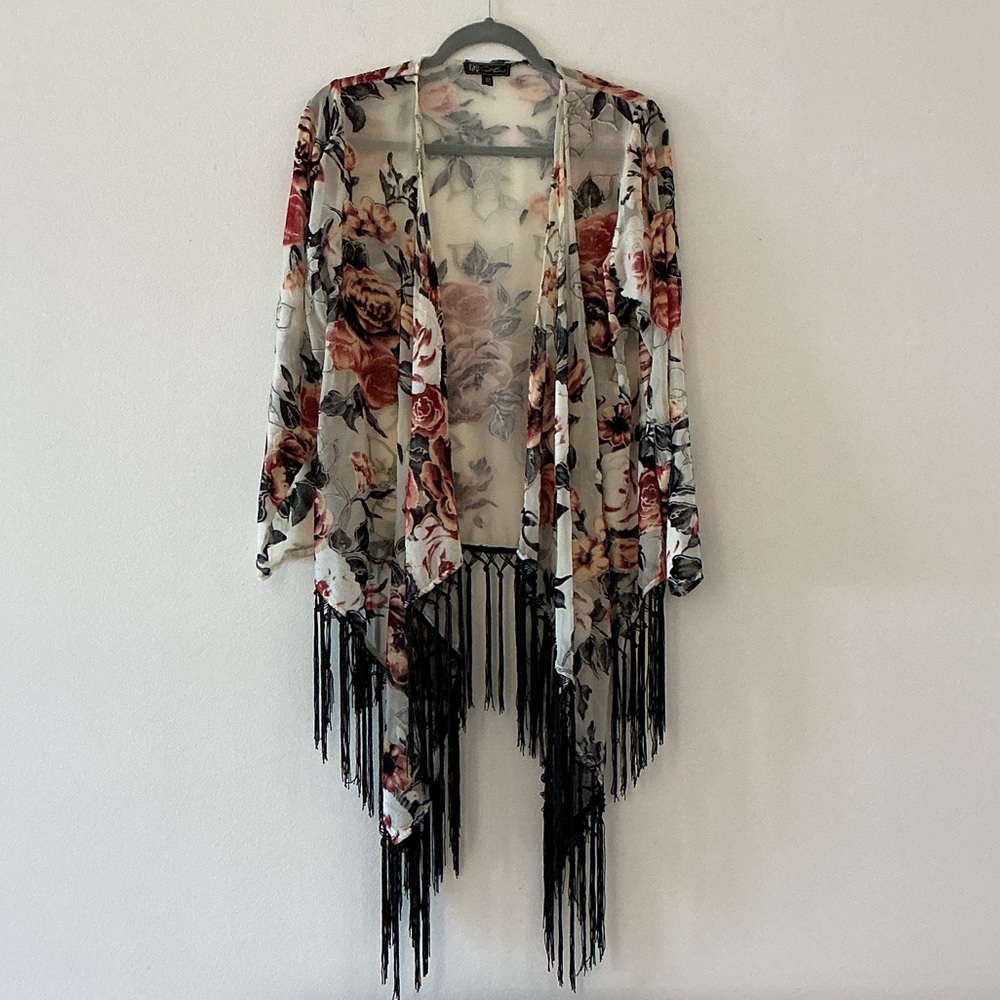 DG2 Velveteen Floral Fringe Cardigan Sz  XS